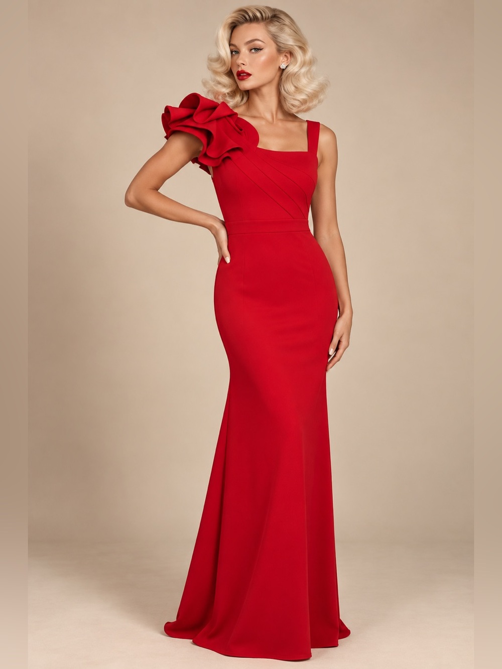 NWT- Lucette Red Sleeveless Ruffled Mermaid Maxi Dress